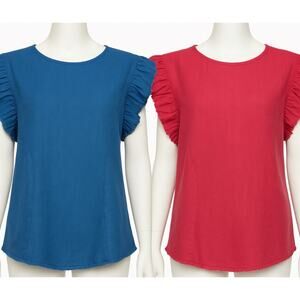 UMGEE LINEN TOPS BUNDLE Ruffle Cap Sleeve Raw Hem Boho Boxy Vacation Resort Lg‎